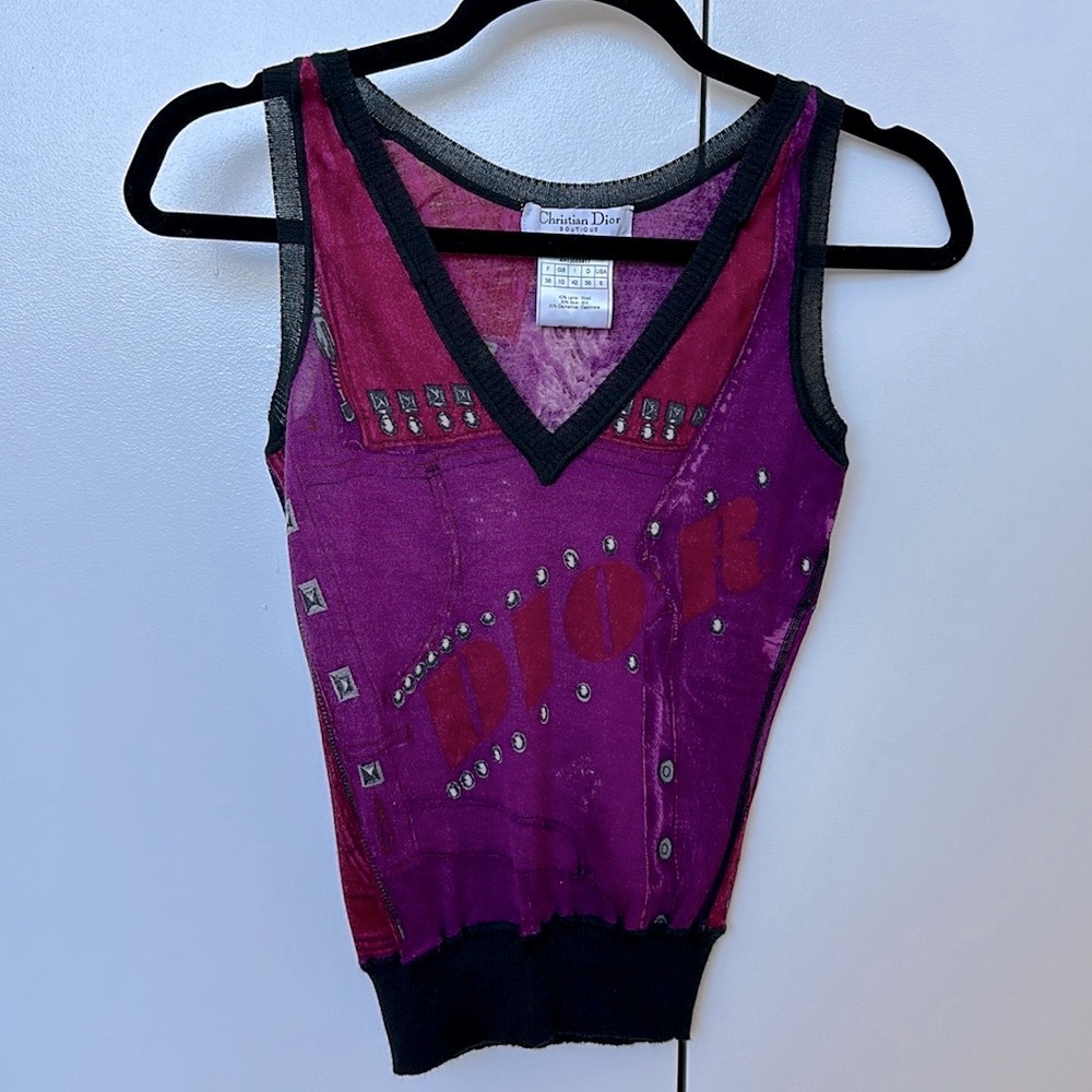 Christian Dior Allover Printed Cashmere Blend Top 38